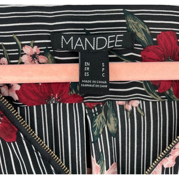Mandee Women's Size Small Black/White Striped Floral Top - Picture 3 of 5